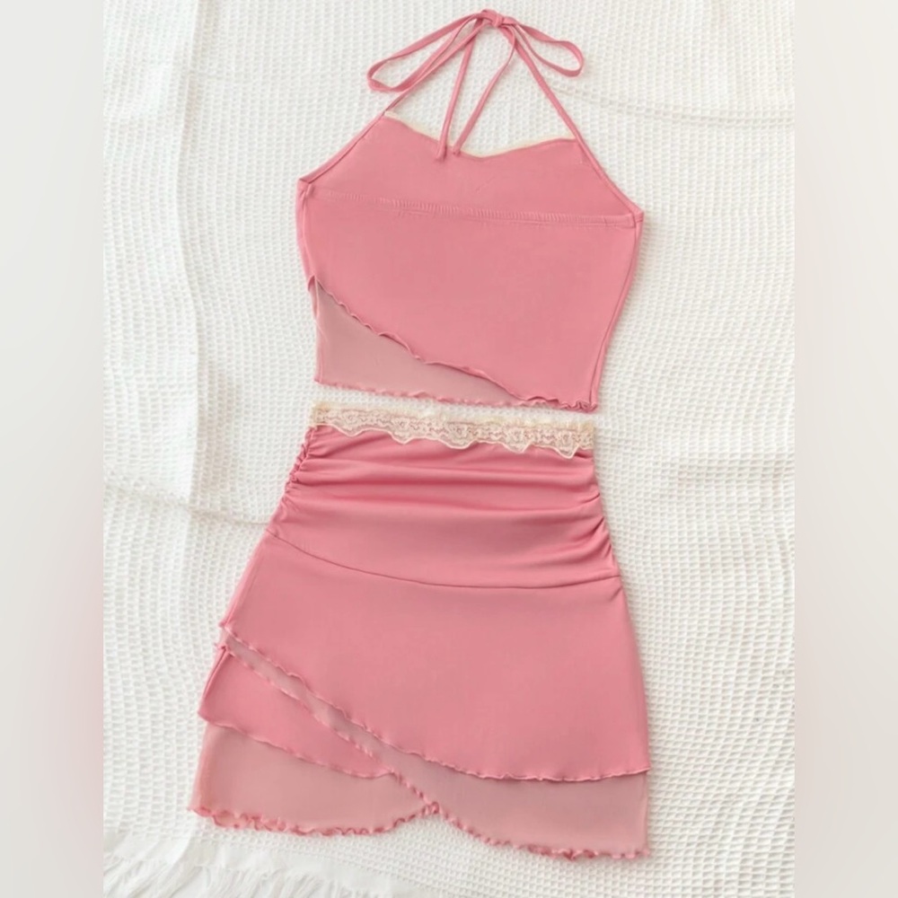 Lace Patchwork Halter Neck Asymmetrical Camisole … - image 3